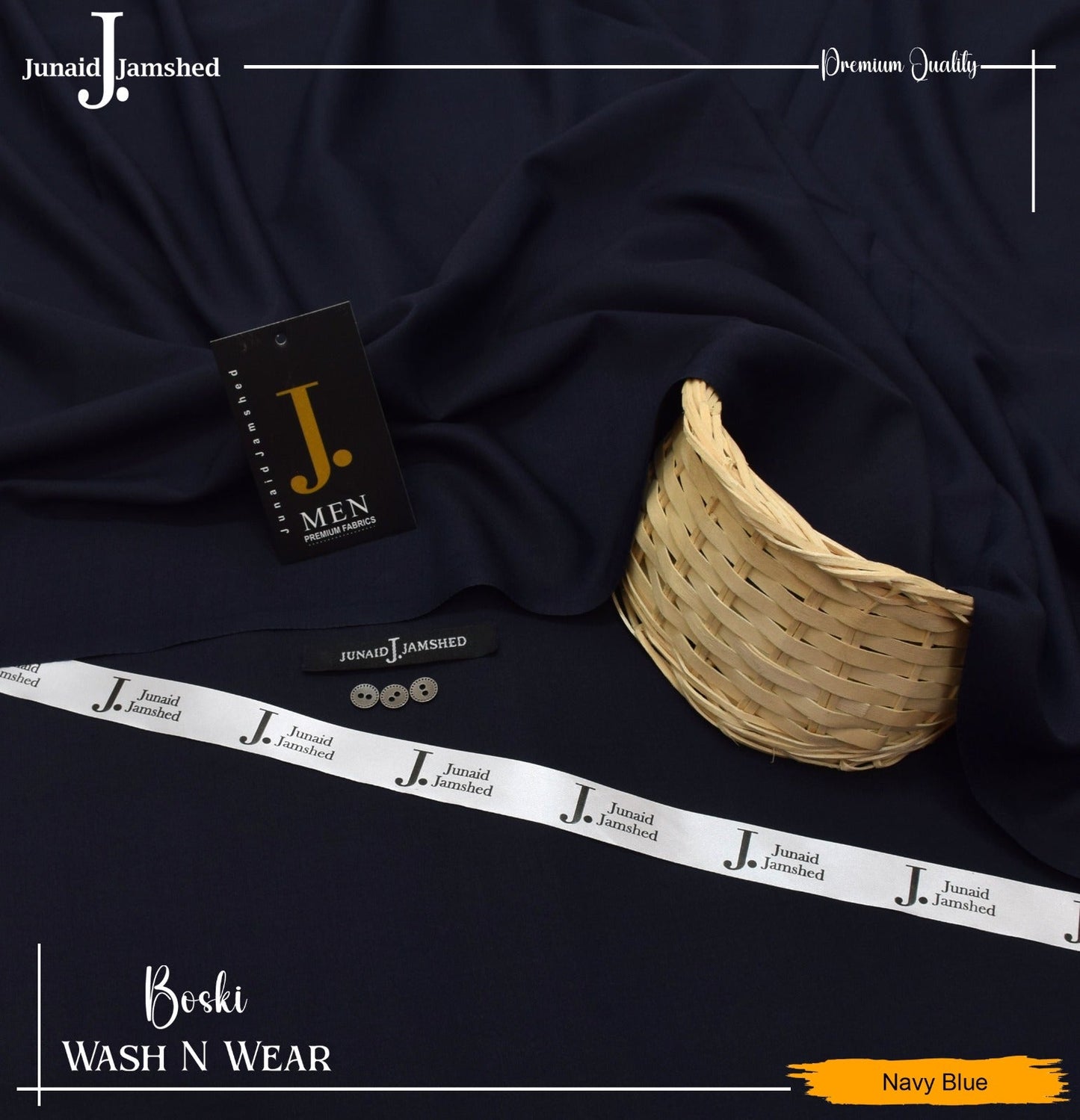 "Junaid Jamshed Wash & Wear Boski - 4 Season Fabric D - Navy Blue"